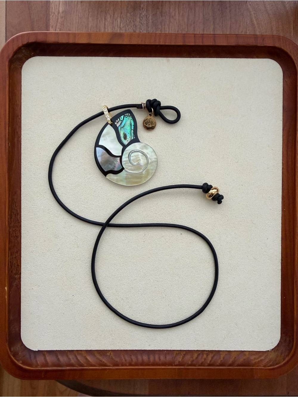 Nautilus Mother of Pearl Pendant Necklace with Black Cord